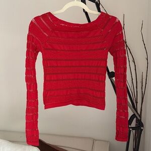 FREE‎ PEOPLE movement Take On Me Layer Top Winterberry Red Laced Blouse